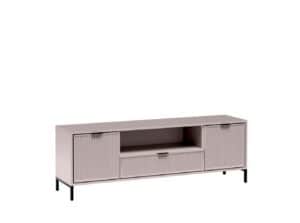 קובץ ריהוט סלון מודרני בצבע אפור בהיר, עיצוב אירופאי, מזנון עם דלתות ופתחים.