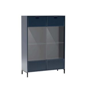 ארון זכוכית מודרני בצבע כחול כהה, עיצוב אירופאי, ריהוט לבית, חנות רהיטים אונליין.