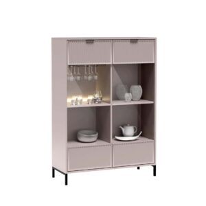 ארון אחסון מודרני בצבע בז' עם דלתות זכוכית, עיצוב אירופאי, ריהוט לבית.