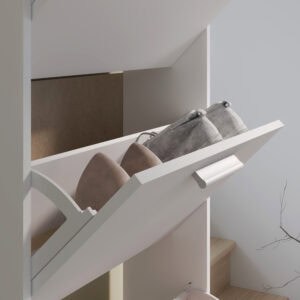 ארון נעליים לבן עם 3 תאים, עיצוב מודרני, ריהוט לבית, חנות רהיטים אונליין.