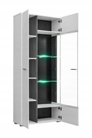 ויטרינה Solodo בצבע לבן וונגה, הכוללת תאורת לד במדפים מבית רהיטי צ'אנס