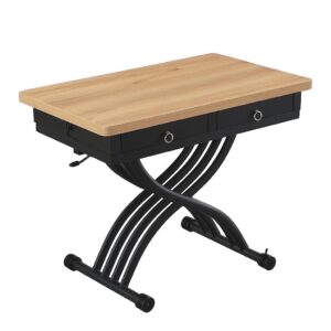 שולחן קפה מעוצב עם מגירות, רגלי מתכת שחורות, עיצוב מודרני, מתאים לסלון, רהיט לבית.