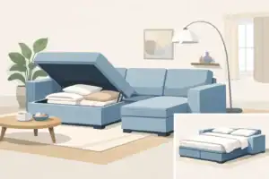 סלון נפתח עם ארגז מצעים - פתרון חכם לבית